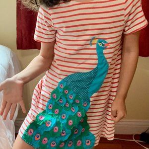 Mini Boden, Red & White Striped Peacock Dress, Size 7-8 Girls